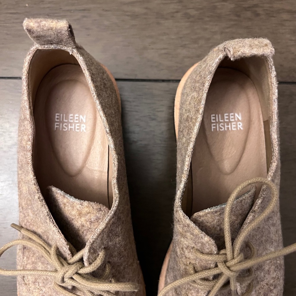 Eileen‎ Fisher Nims Platform Oxford in Felt Barley Tan Size 8 Flats - Picture 4 of 8